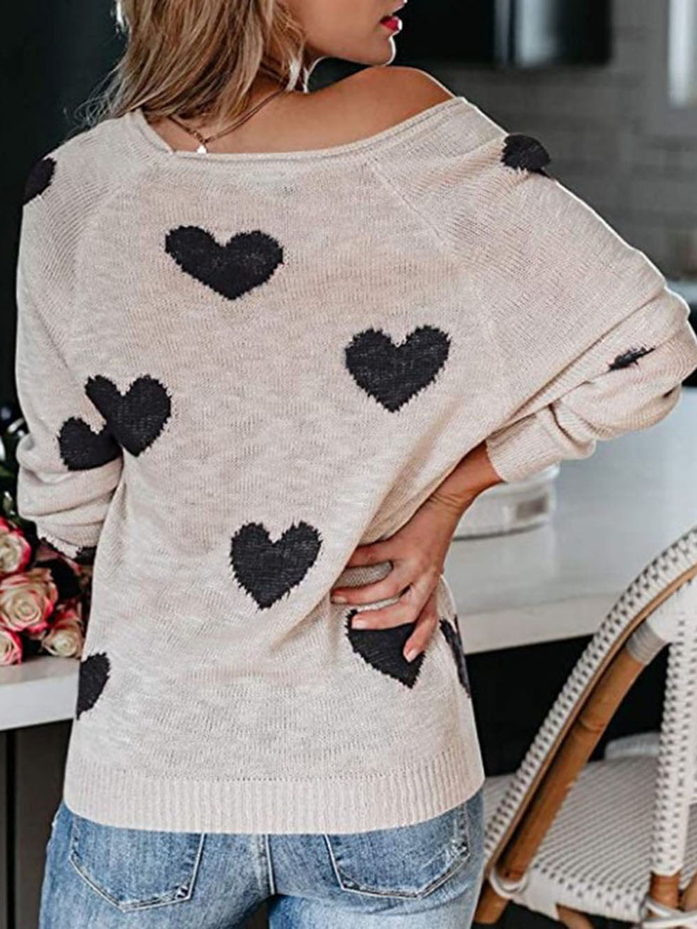 Valentine's Day V-neck Knit Sweater