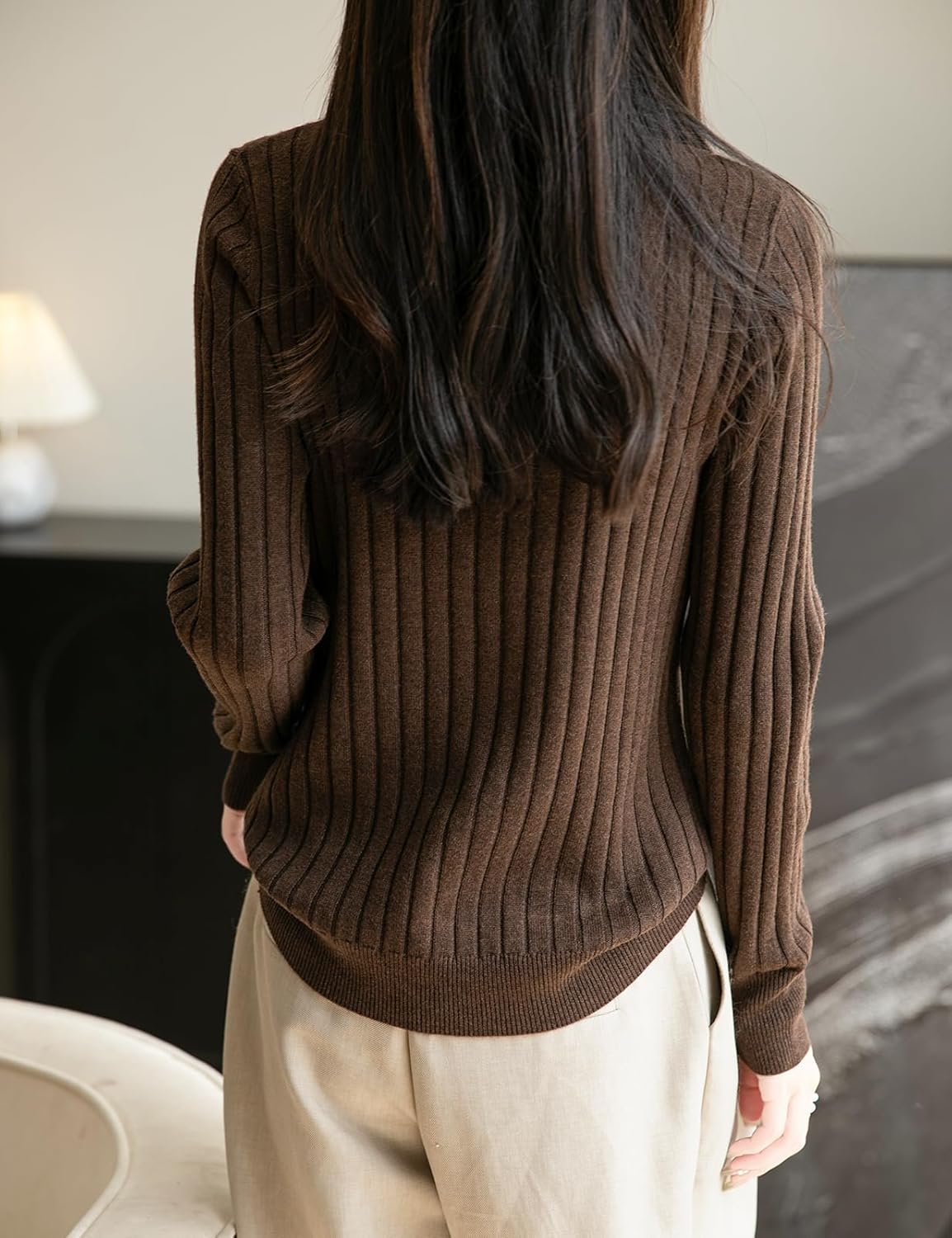 Merino Wool Blend Color Block Stand Collar Sweater