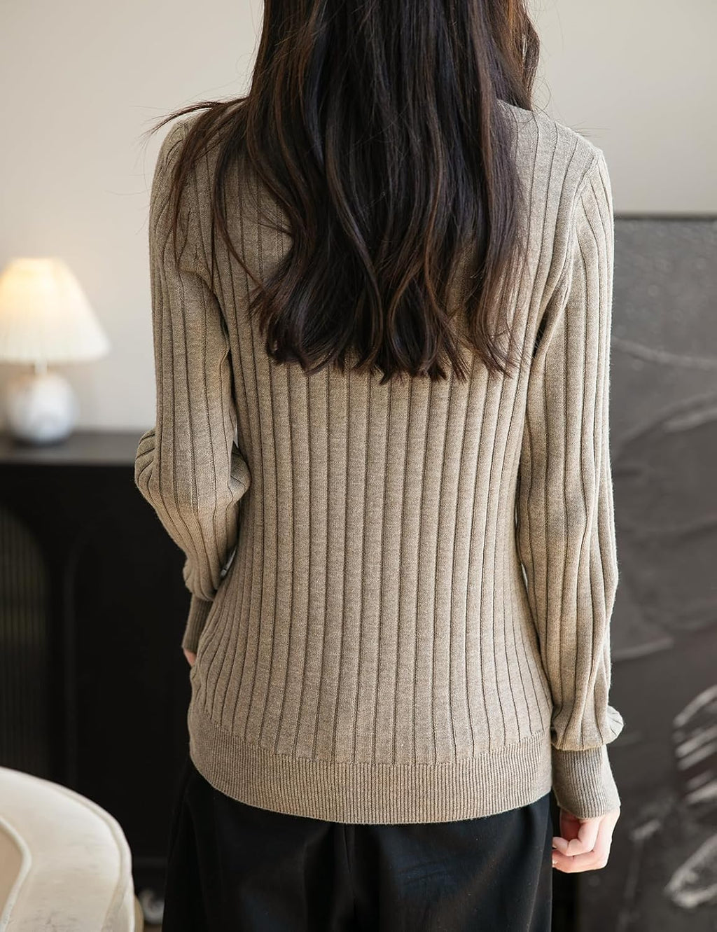 Merino Wool Blend Color Block Stand Collar Sweater