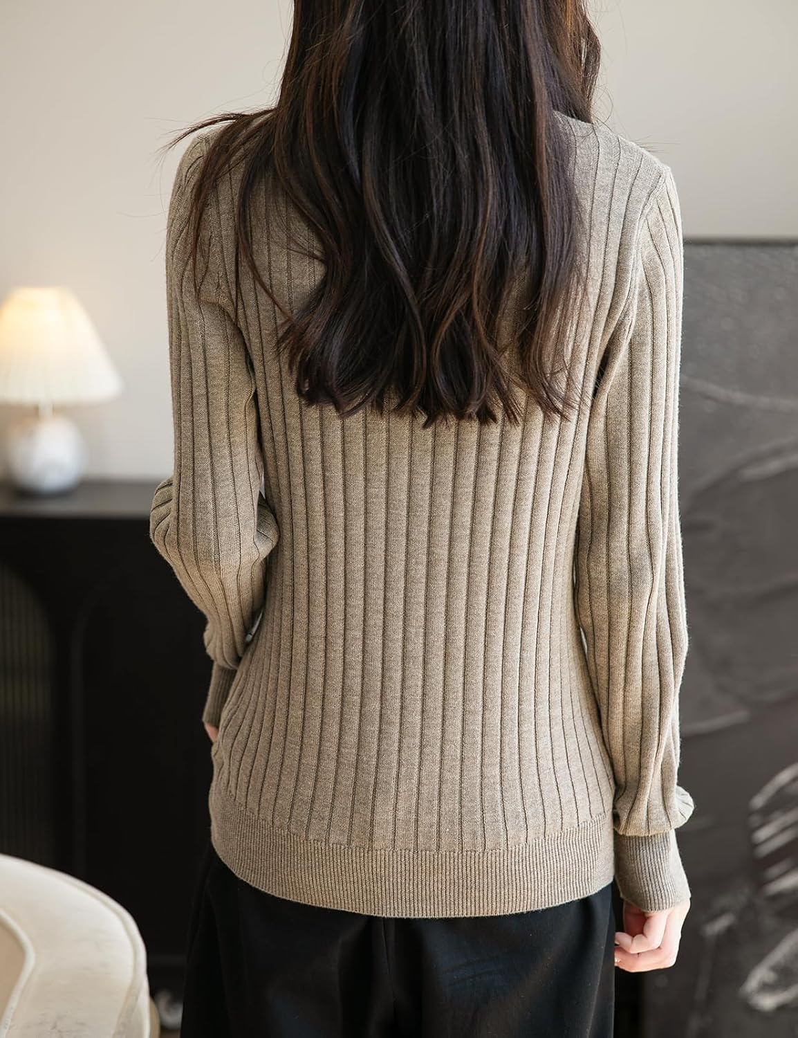 Merino Wool Blend Color Block Stand Collar Sweater