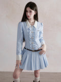 -inspired Ruffled Chambray Mini Dress With Belt