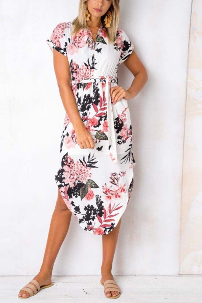Printed Asymmetrical Midi Dress(4 Colors)