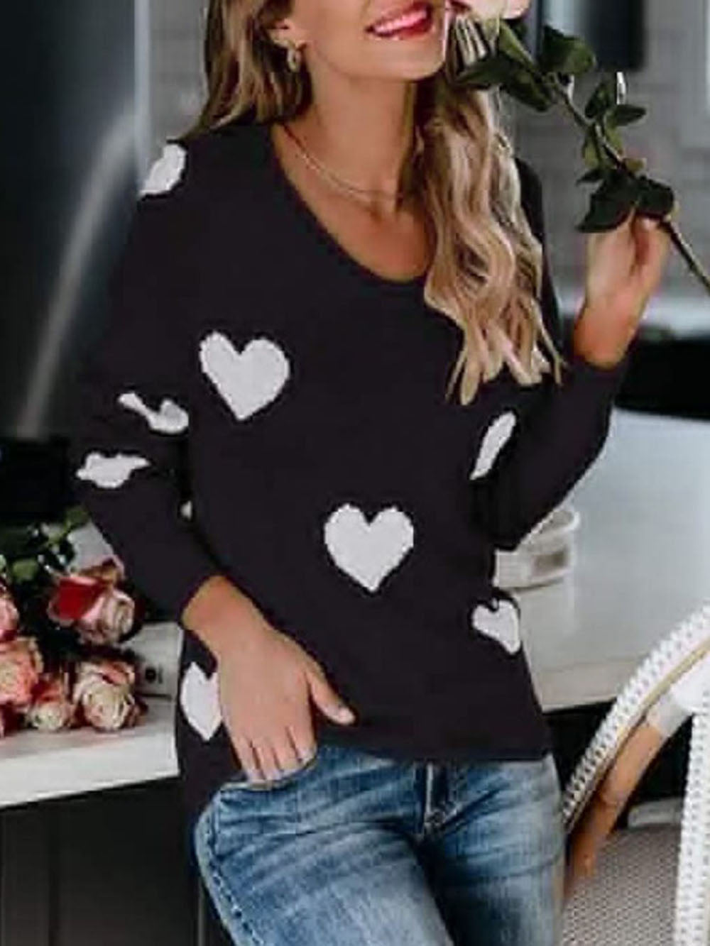 Valentine's Day V-neck Knit Sweater