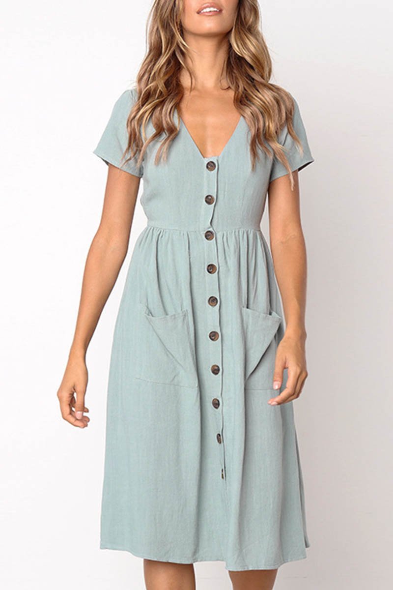 V-neck Pocket Dress(4 Colors)