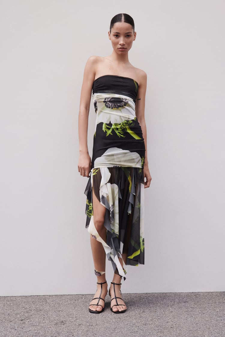 Gardenia Mesh Pleat Tube Midi Dress