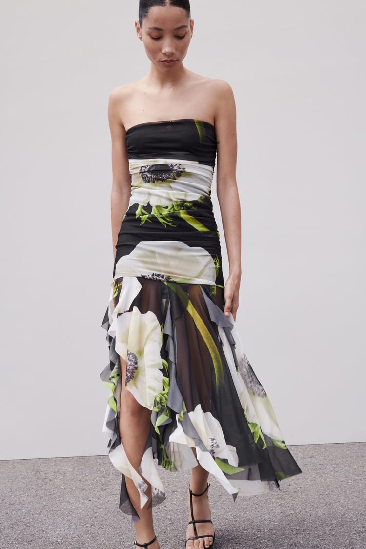 Gardenia Mesh Pleat Tube Midi Dress