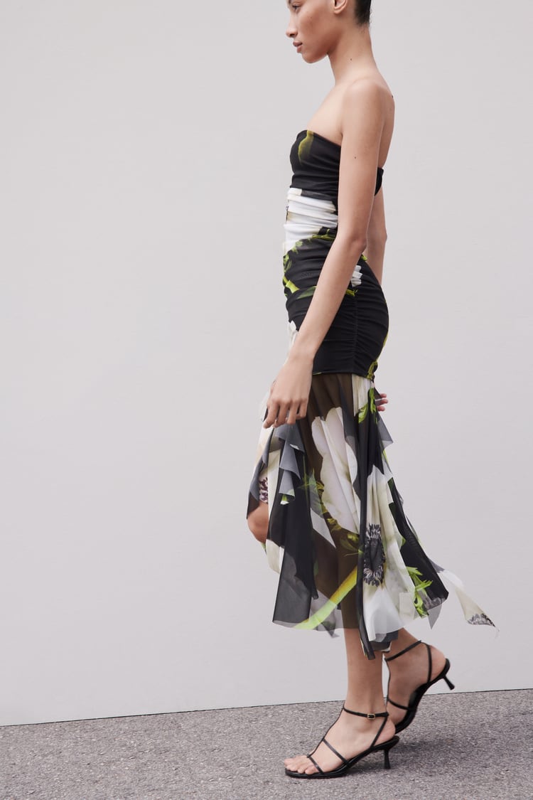 Gardenia Mesh Pleat Tube Midi Dress
