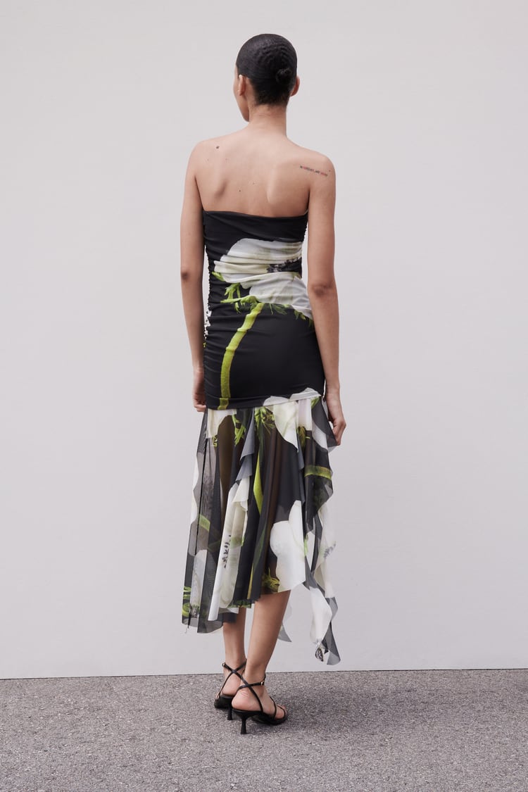 Gardenia Mesh Pleat Tube Midi Dress