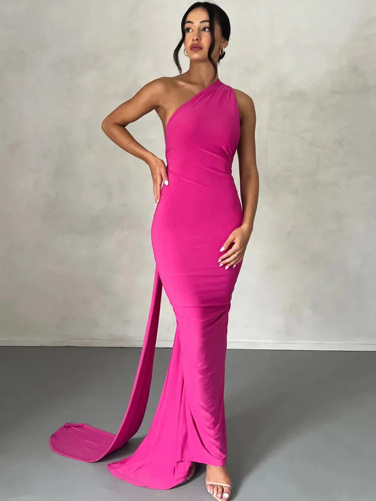 Oblique Shoulder Backless Maxi Dress for Gown Summer Back Strap Sleeveless Ruched Party Long Dress Vestidos