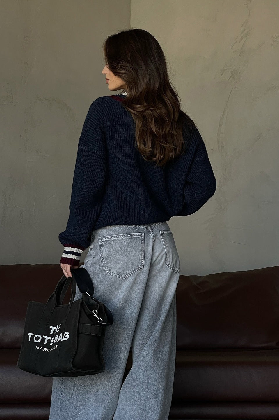 Striped Color Block V-neck Loose Knit Sweater