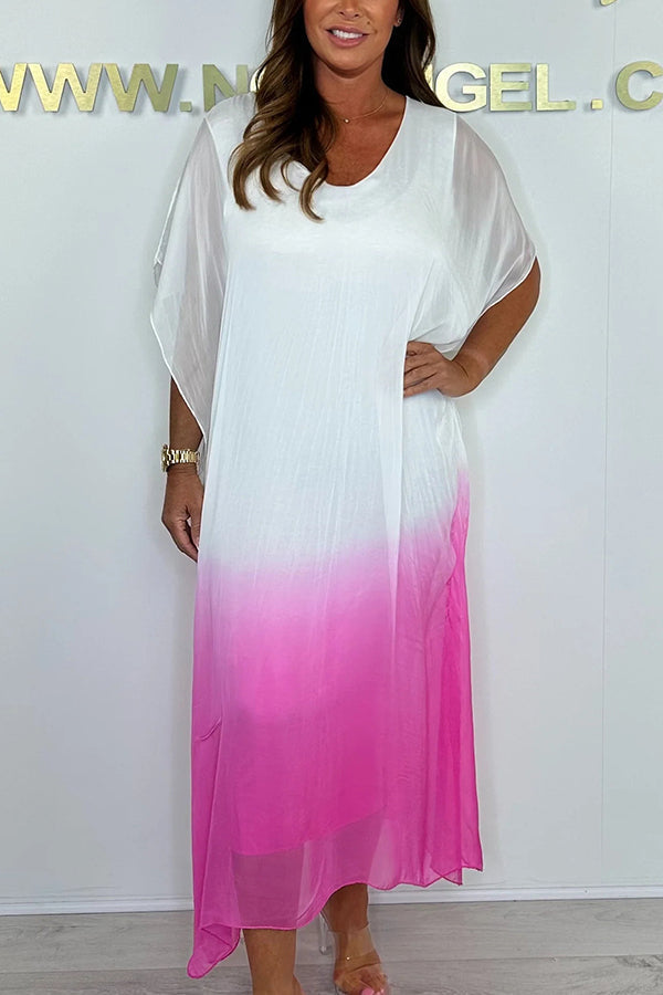Fashionable Gradient Tie-dye Loose V-neck Midi Dress