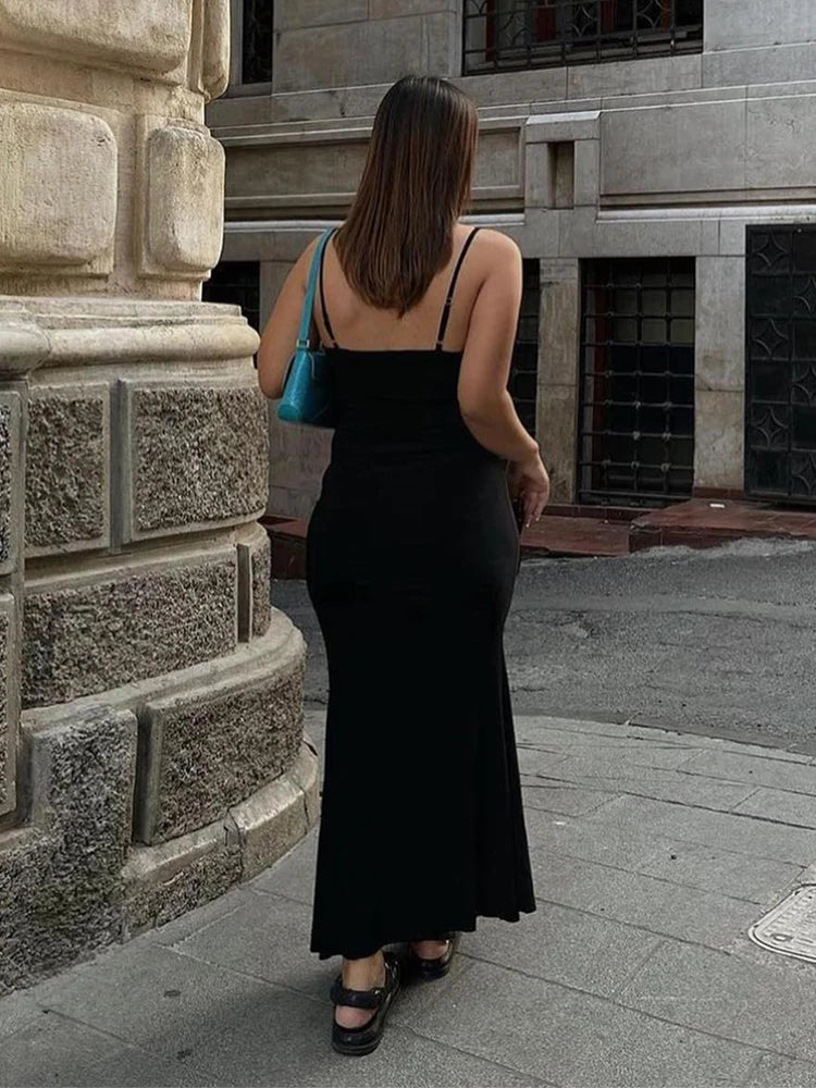 Maxi Dresses for Summer Straps Camisole Bodycon Long Dress Sleeveless Elastic Slim Trumpet Dress