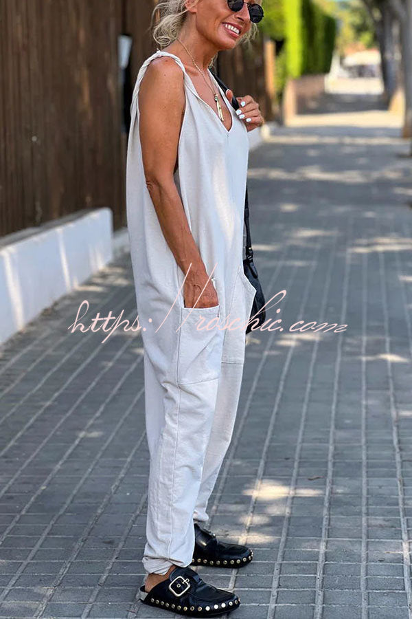 Relaxing Bay Color Pocketed Beach Jumpsuit