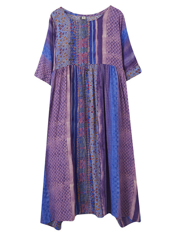 Side Pocket Striped Printed Midi Dress