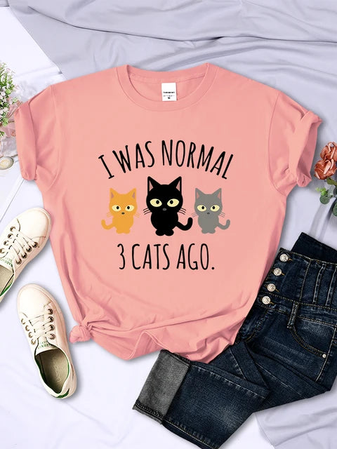 I Was Normal 3 Cats Ago Print T-shirts Female Multicolor Tee Clothing Hip Hop Short Sleeve Summer O-neck T Shirt