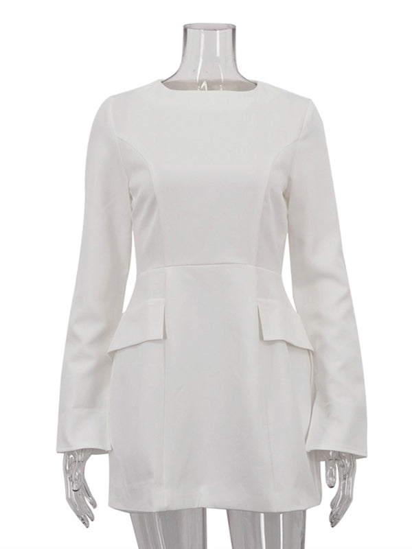 Bodycon Long Sleeves Color Split-joint Zipper Round-neck Mini Dresses