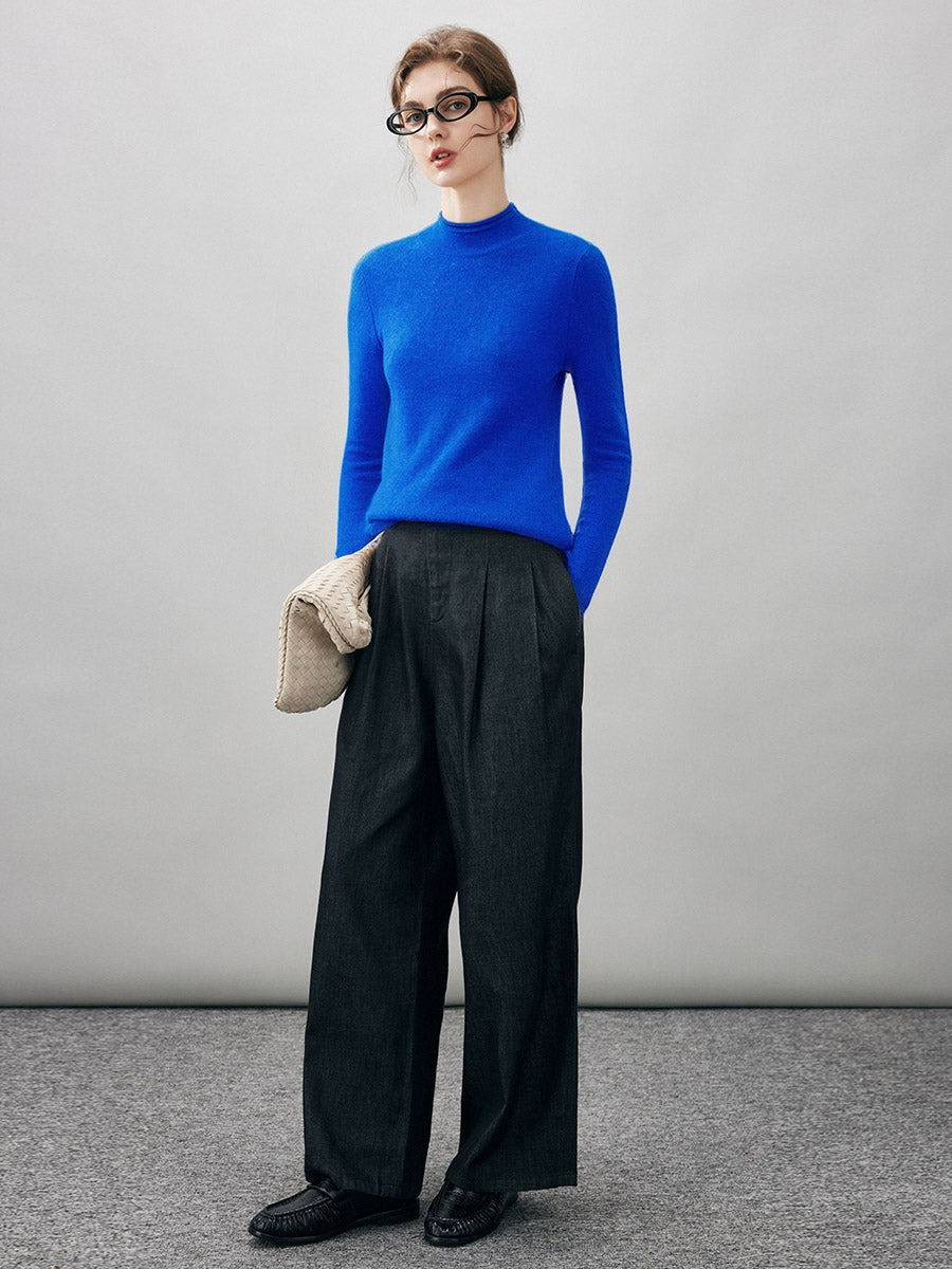 100% Cashmere Round Neck Knit Sweater