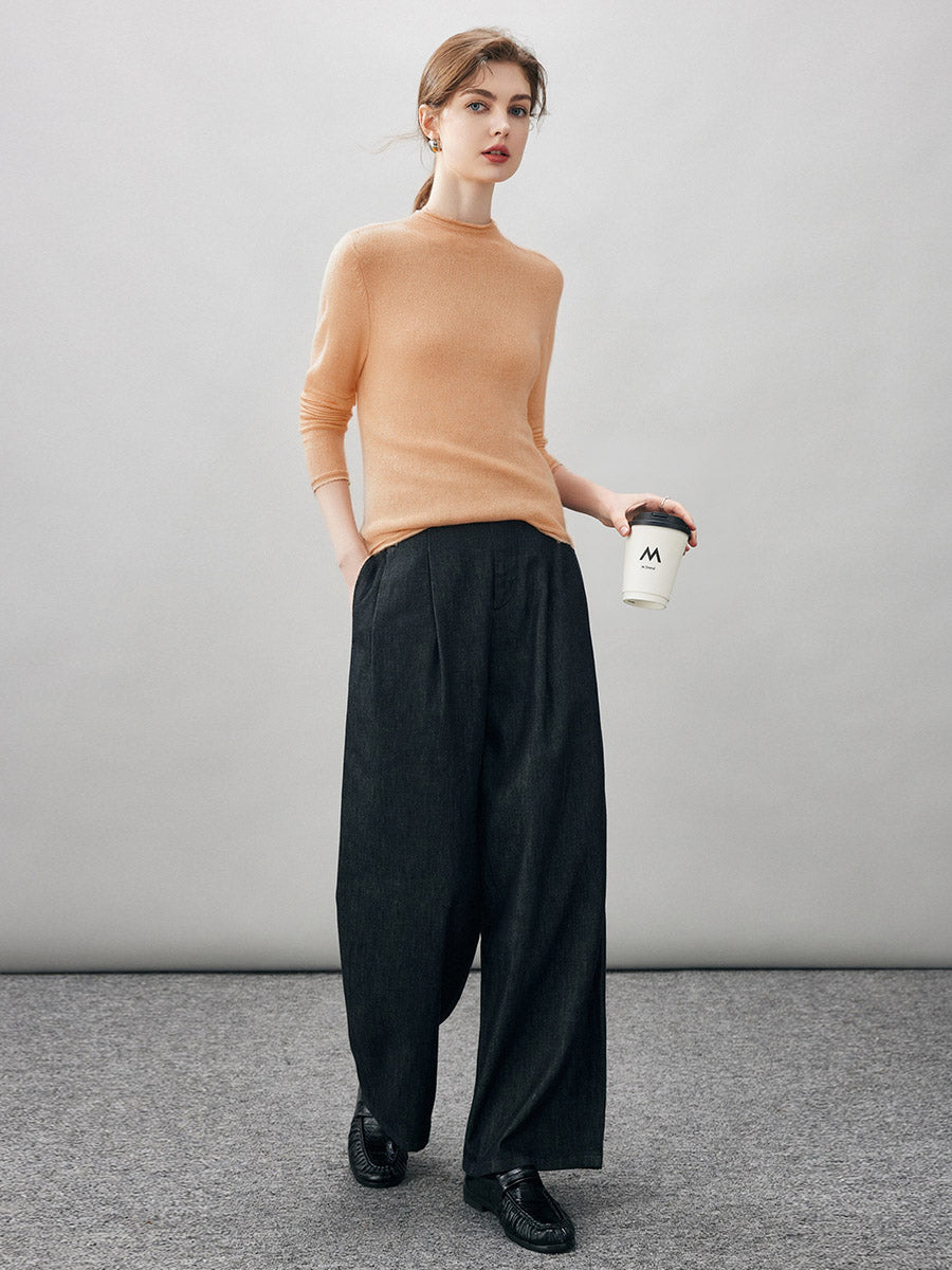 100% Cashmere Round Neck Knit Sweater