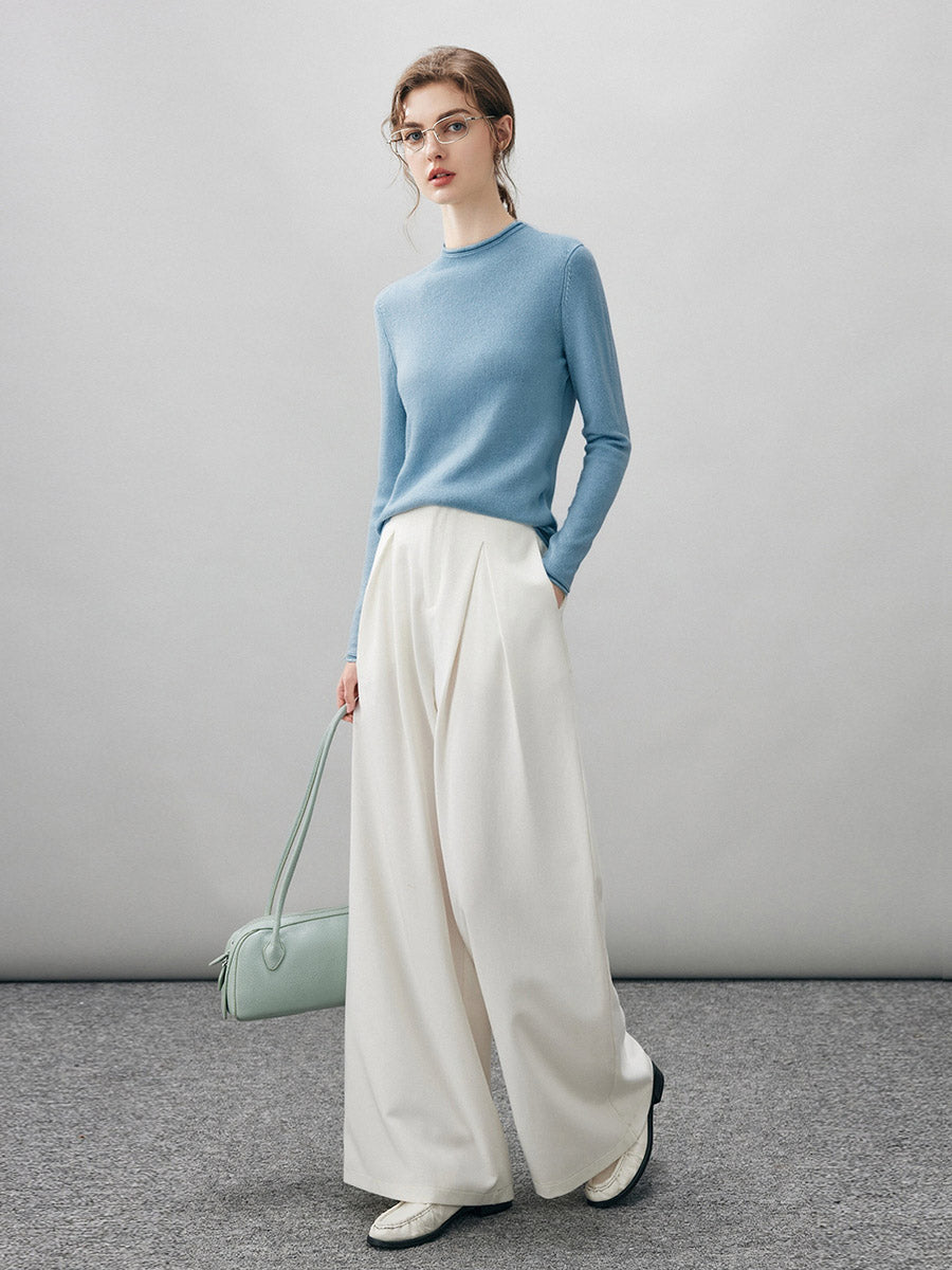 100% Cashmere Round Neck Knit Sweater
