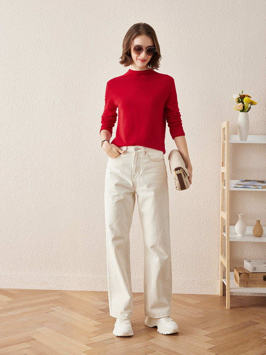 100% Cashmere Round Neck Knit Sweater