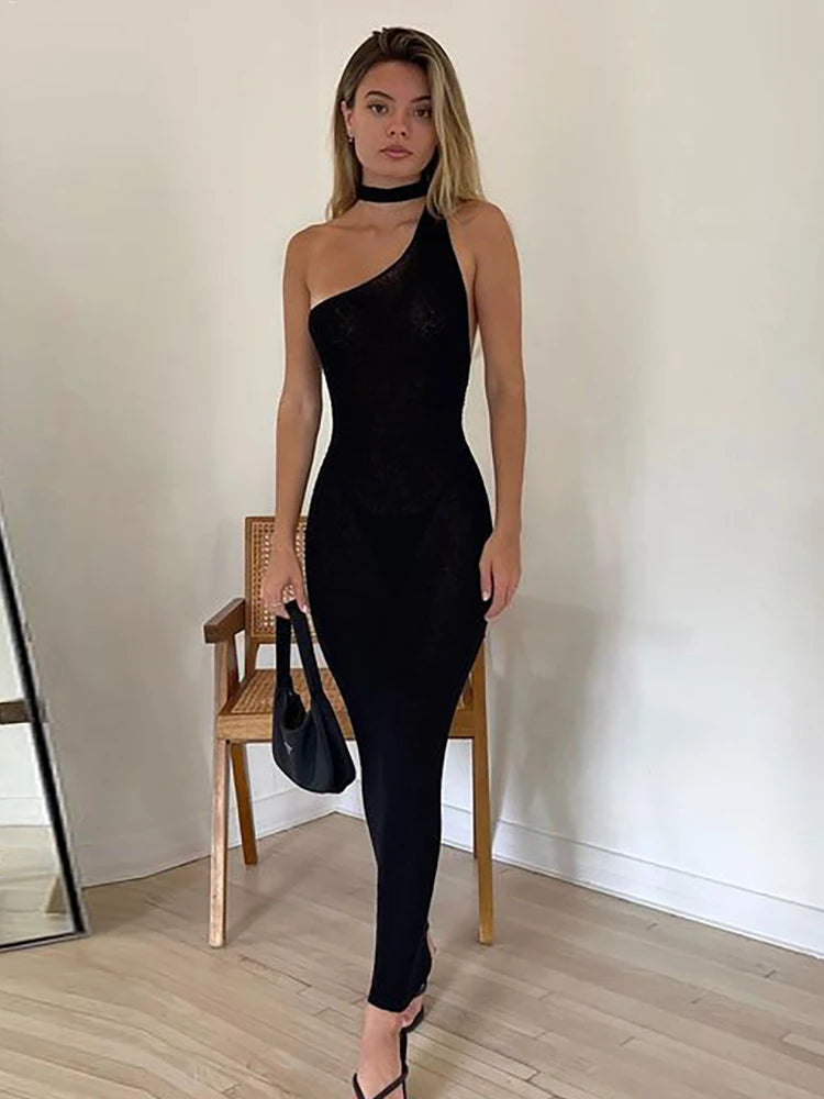 Summer Holiday Beach Dresses Black Knitted Sleeveless Bodycon Long Dresses Party Vestidos