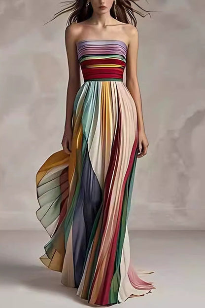 Off-shoulder Tube Top Waist Color Maxi Dress