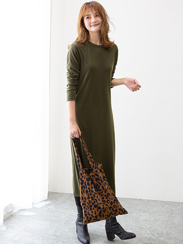 Simple Color Round-neck A-line Midi Dress
