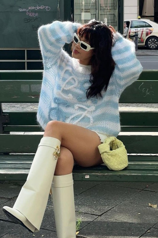 Color Block Stripe Loose Knit Sweater