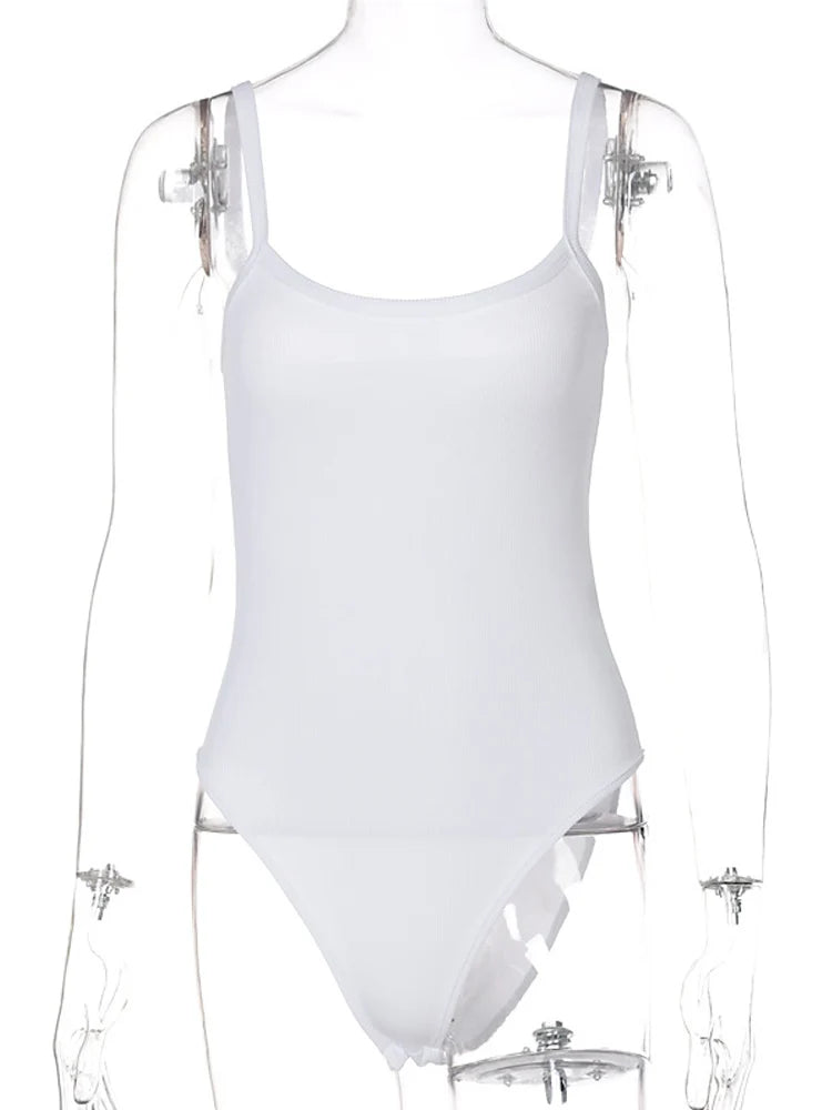 Strap Bodycon Body Basic White Summer Bodysuit Tops Sleeveless Sheer Bodysuits Jumpsuit Slim