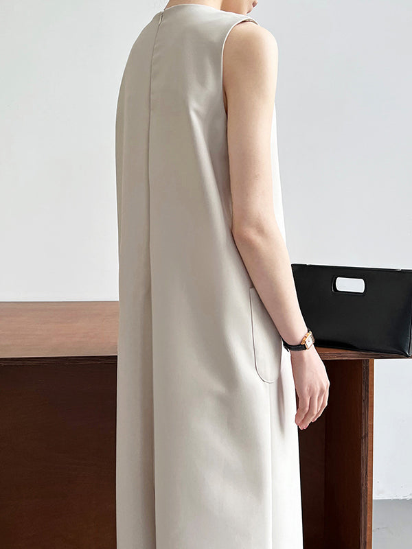 Loose Sleeveless Color Round-neck Midi Dresses