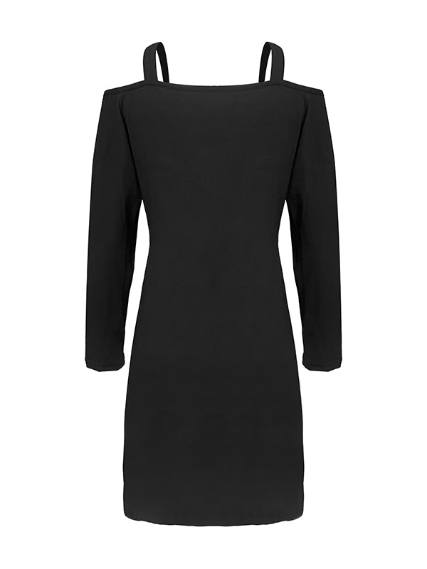 A-line Long Sleeves Hollow Color Cold Shoulder Mini Dresses