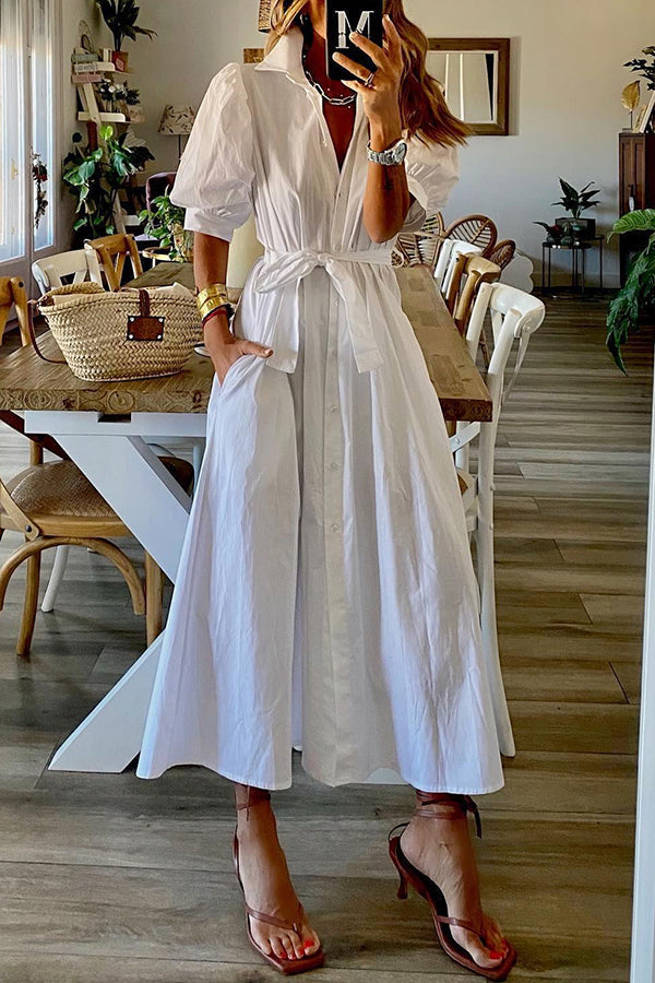 Pocketed Shirt Midi Dress
