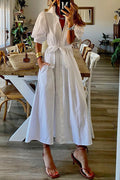 Pocketed Shirt Midi Dress