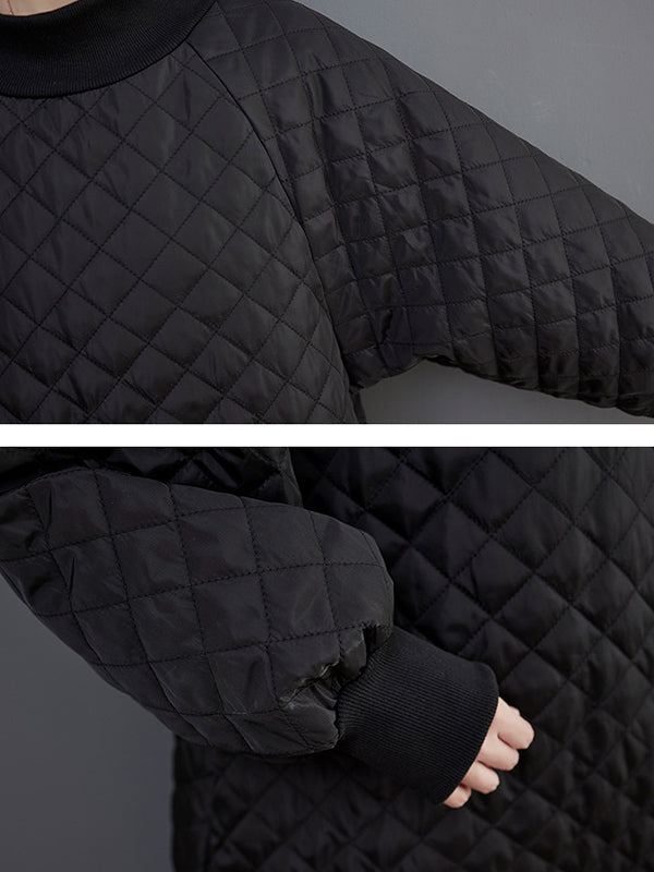Long Sleeves A-line Rhombic Falbala High-neck Midi Dresses