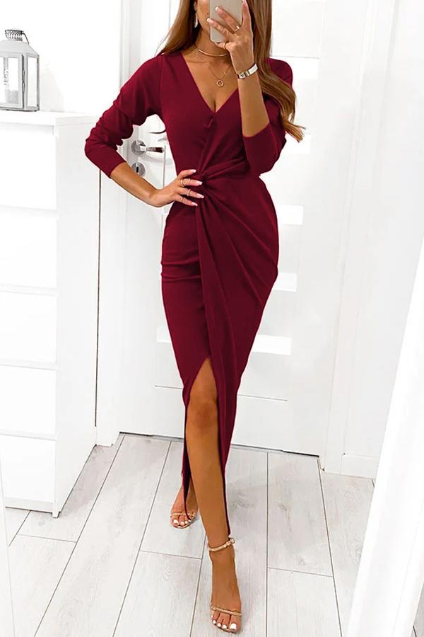 With a Twist Slit Midi Dress
