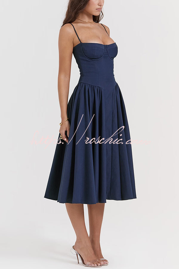 Color Slim Fit Suspender Pocket Midi Dress