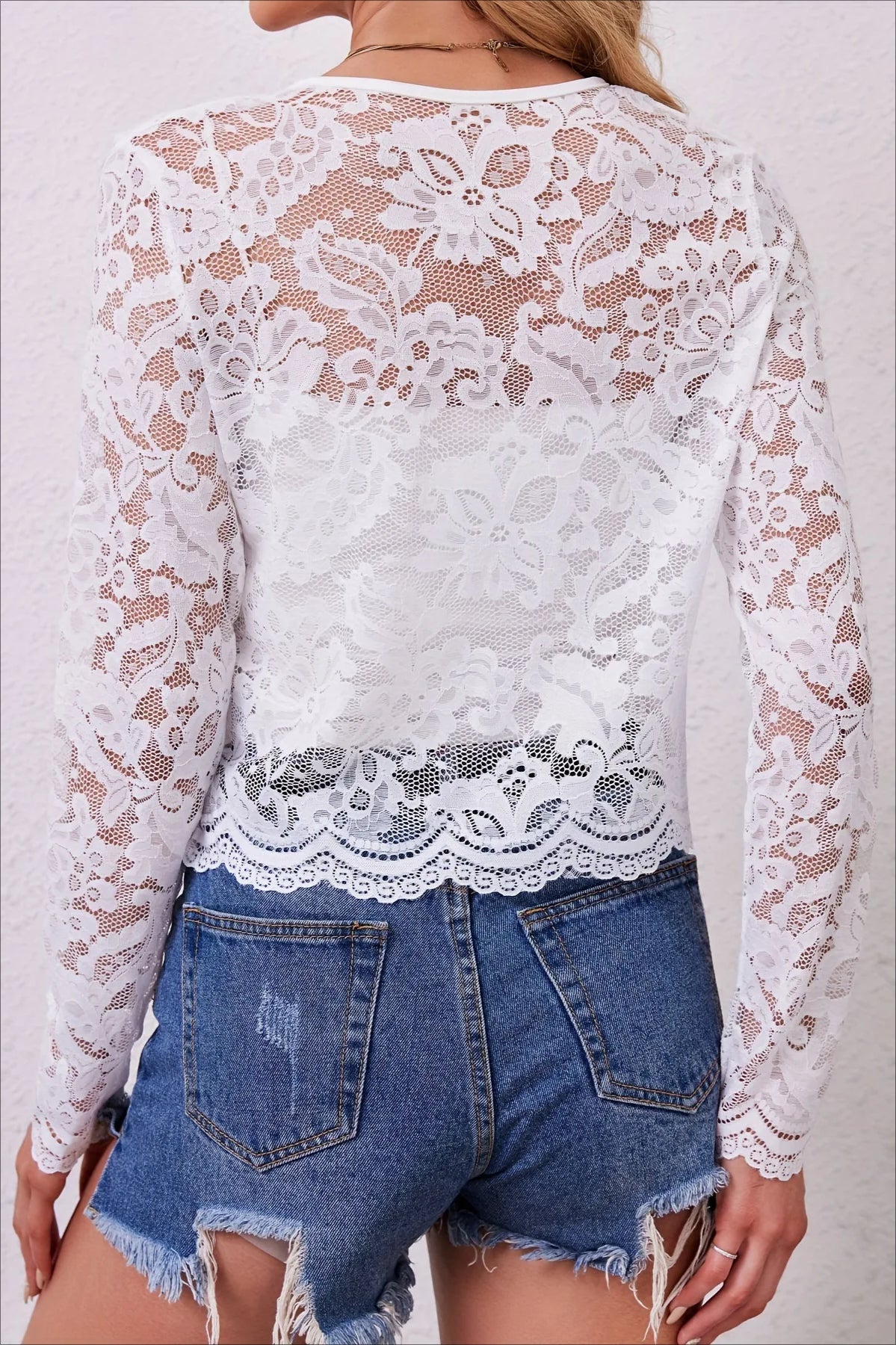 Lace See-through Long Sleeve Cardigan
