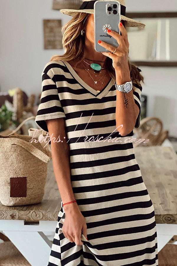 Brilliant Basics Stripe V Neck Midi Dress