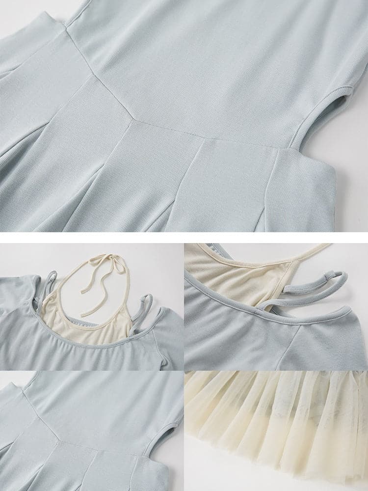 Layered Drawstring Back-open One-piece