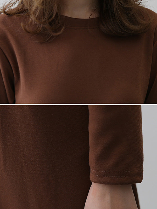 Simple Color Round-neck A-line Midi Dress