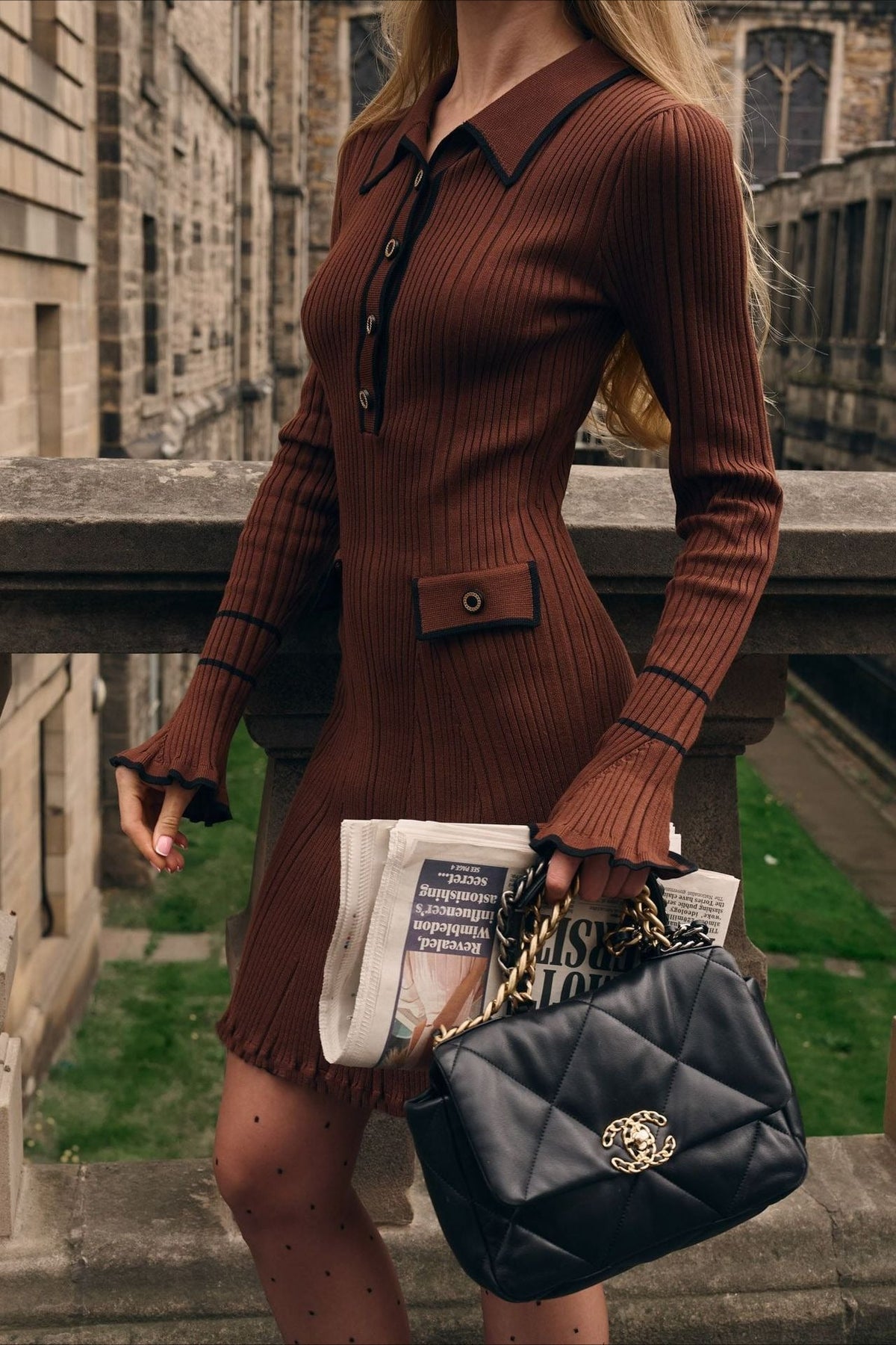 Contrast Ruffle Collar Sweater Dress