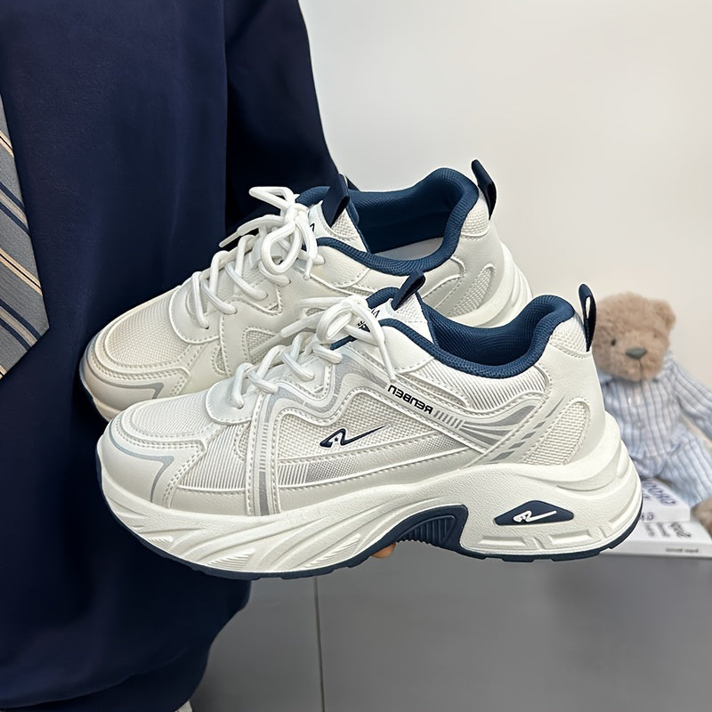 Sneakers Striped, Allseason Shoes With Thick Platform Sole, Breathable Mesh & Pvc Sole for Autumn & Spring Suitable for Stylish & Comfortable Everyday Wear Perfect Gift