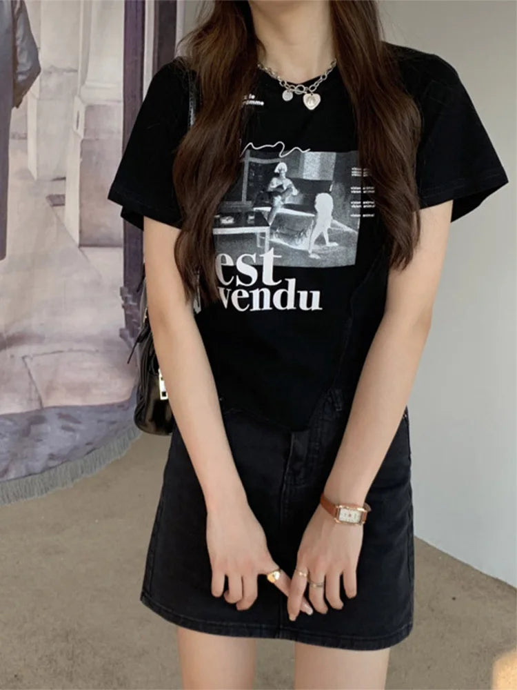 Woman T-shirts Summer Short Sleeve T Shirt Graphic Tee Tops Korean Style Tshirt Femme Y2k Clothes