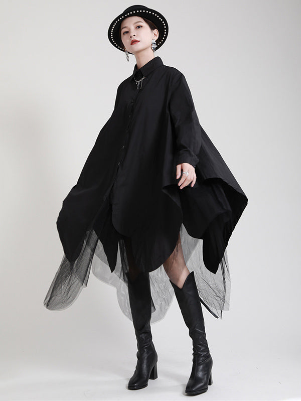 Urban Loose Split-joint Lapel Long Sleeves Midi Dress