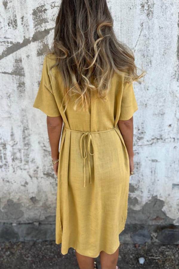 Print Linen Loose Midi Dress