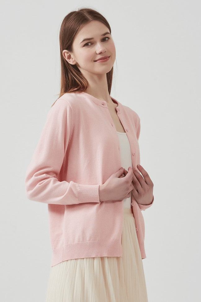Cotton Crew-neck Lightweight Knit Outerwear Cardigan