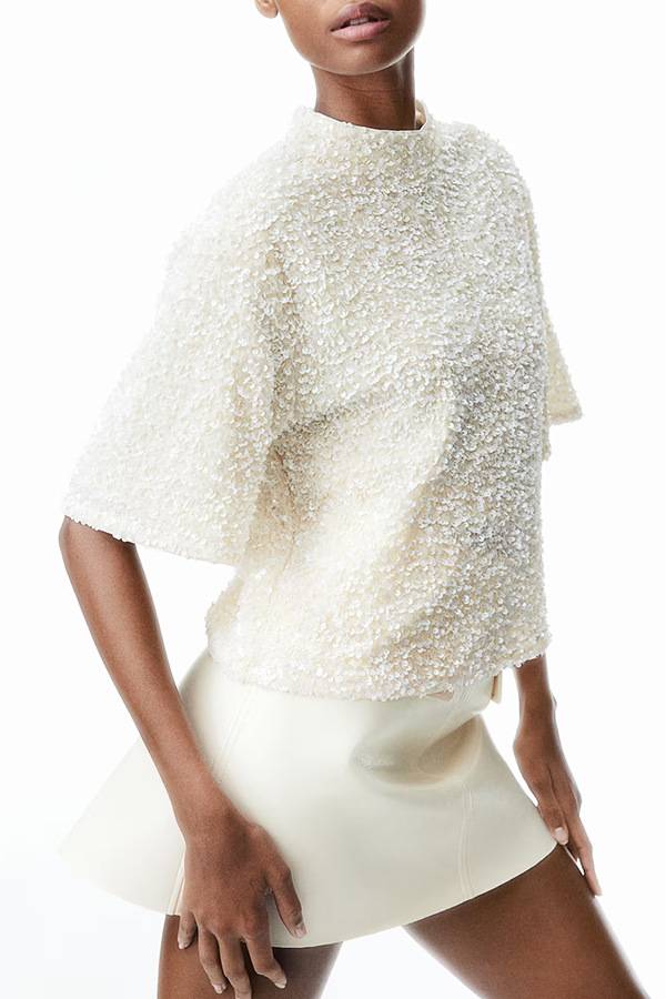 Autumn and Winter Round Neck Velvet Sequined Nightclub Short-sleeved T-shirt Top