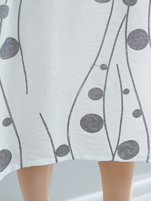 Loose Short Sleeves Printed Round-neck Midi Dresses
