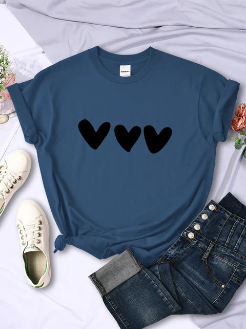 Black Heart Printing Female T-shirts Personality Street Short Sleeve All-math Soft Tee Clothing Breathable Tops