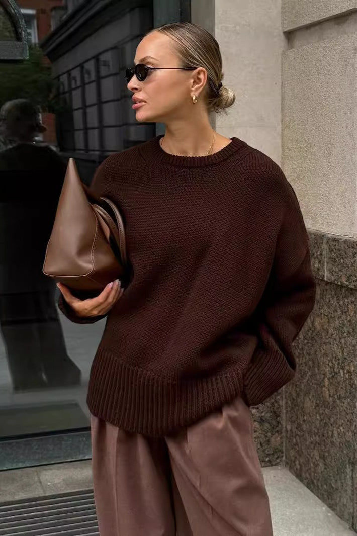 Classic Crew Neck Relaxed Knit Sweater